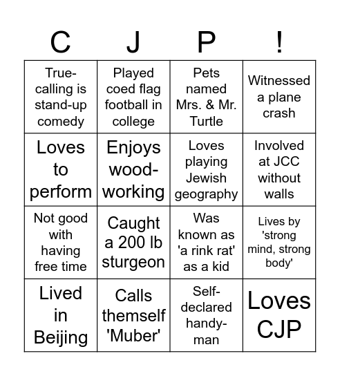 CJP Bingo Card