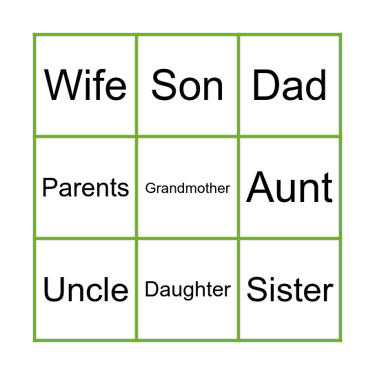 Family Bingo Card