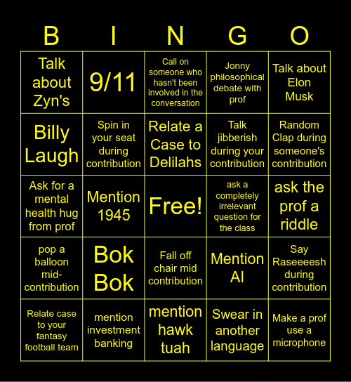 Section Three Contribution Bingo Card