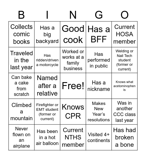 CCC Unity Chanllege Bingo Card