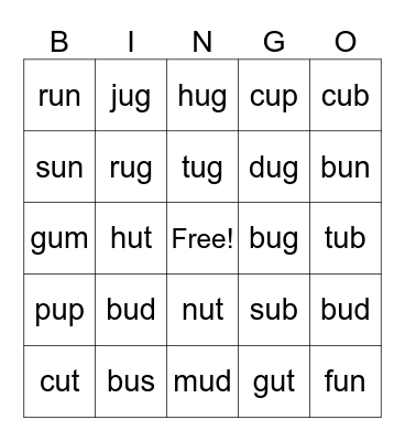 short U BINGO Card