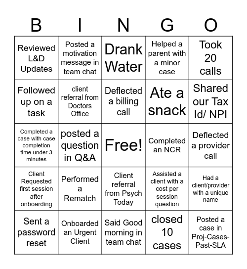 SonderMind onboarding Bingo Card