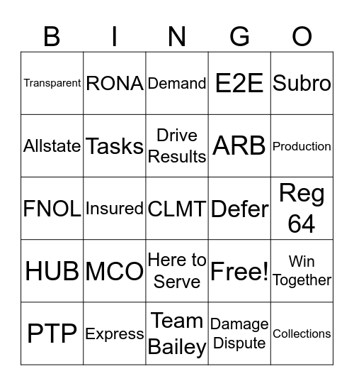 Team Bailey Bingo Card