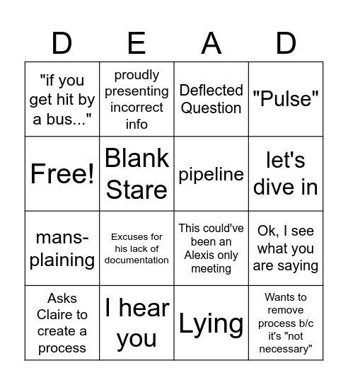 Documentation of Carrot's Demise Bingo Card