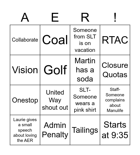 Townhall Bingo Card