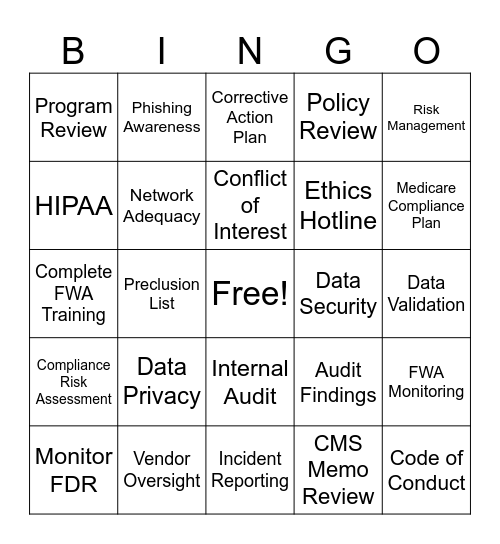 Compliance & Ethics Bingo Card