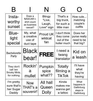 Gatlinburg Bingo Card