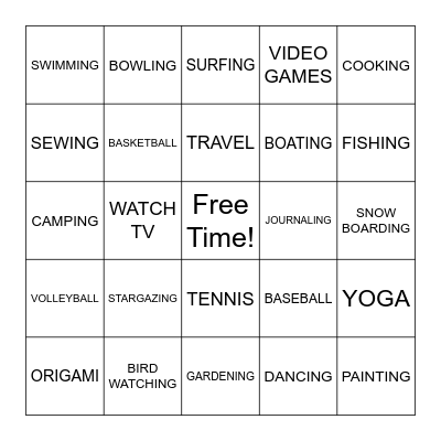 LEISURE ACTIVITIES Bingo Card