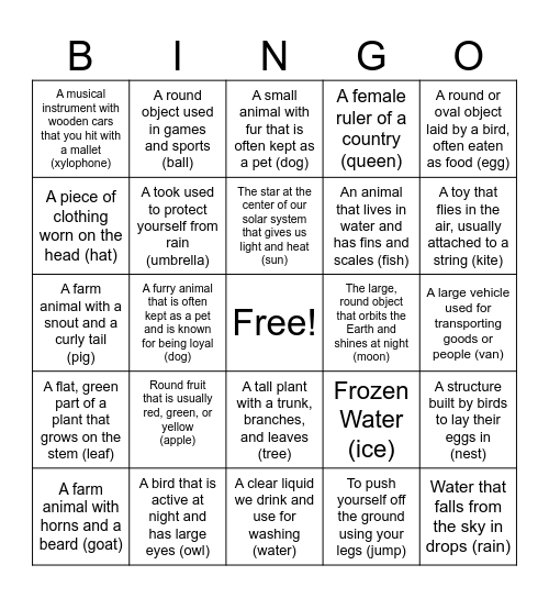 Word Bingo! Bingo Card