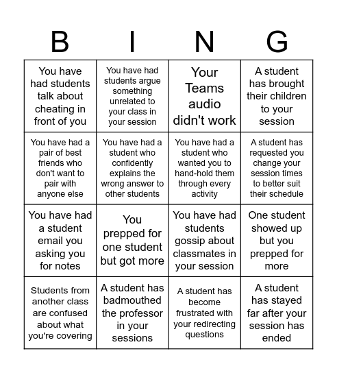 Difficult Situations BING Bingo Card