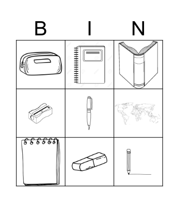 School Objects Bingo Card