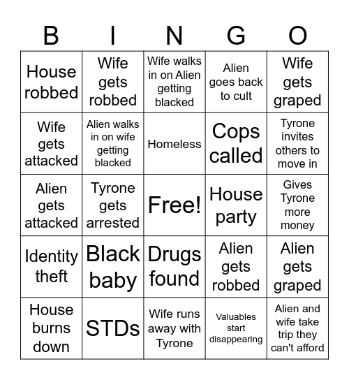 Bad Decision Bingo Card