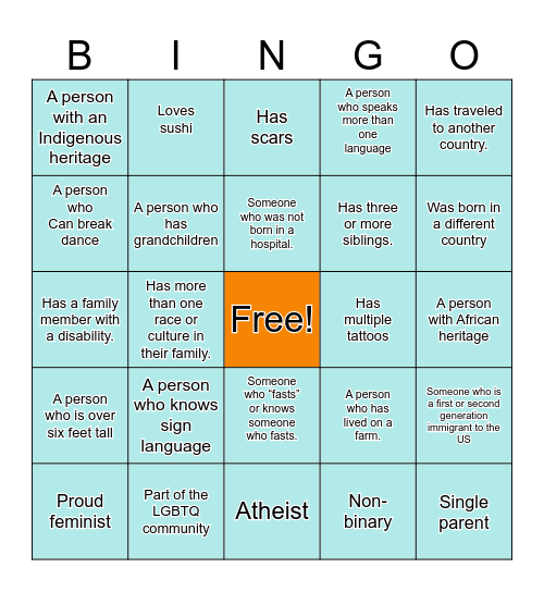 Diversity, Inclusion, & Belonging Bingo Card