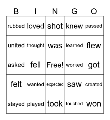 Regular and Irregular verbs in the past tense. Bingo Card