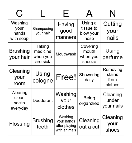 Hygiene Bingo Card