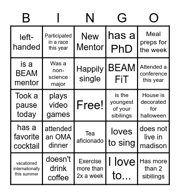 BEAM Mentor Pre-Kickoff Bingo Card
