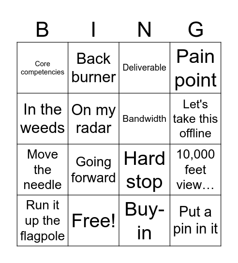 Corporate Lingo Bing Bingo Card