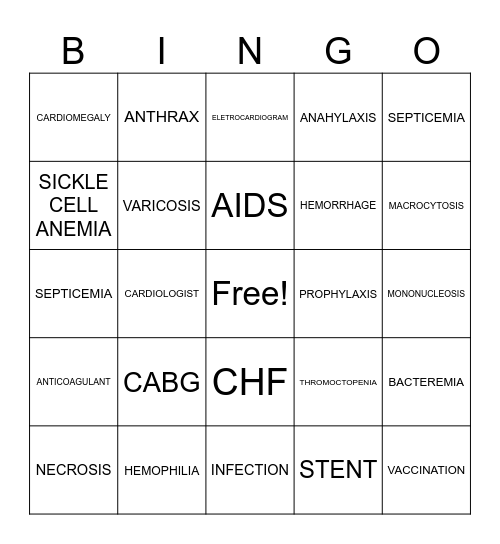 CARDIO Bingo Card