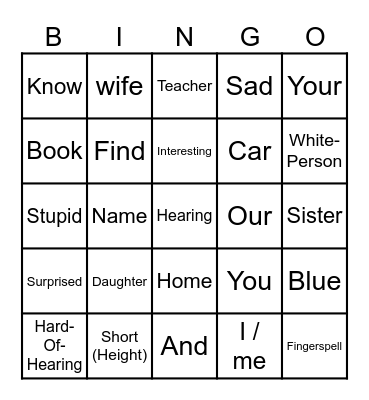 ASL VOCABULARY GAME Bingo Card