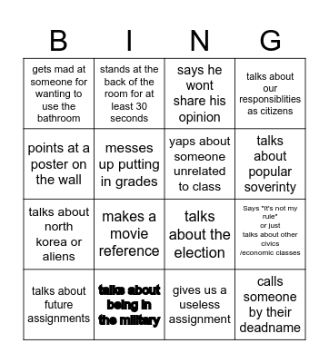 CIVICS BINGO Card