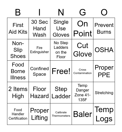 Safety Bingo Card