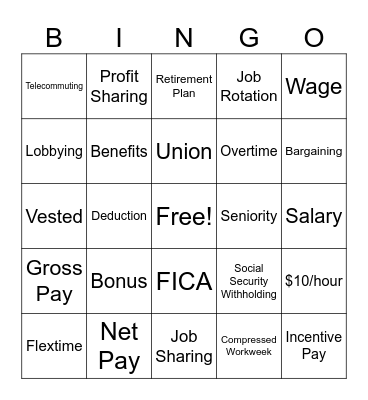 Paycheck Basics Bingo Card