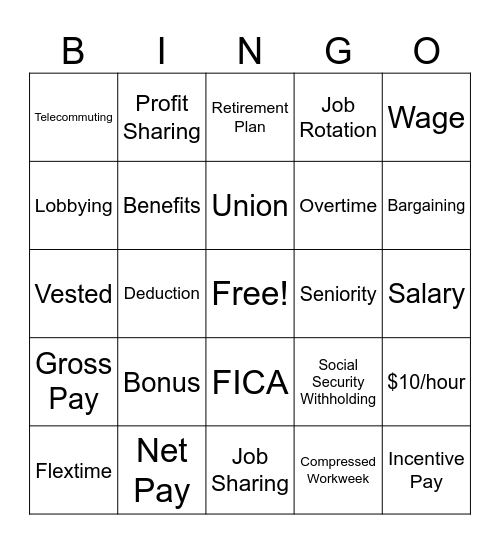 Paycheck Basics Bingo Card