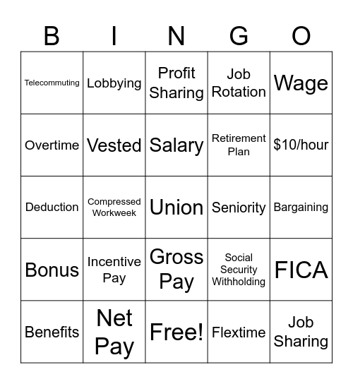 Paycheck Basics Bingo Card