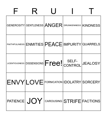 FRUITS OF THE SPIRIT Galatians 5:22-23 Bingo Card