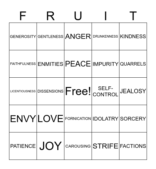 FRUITS OF THE SPIRIT Galatians 5:22-23 Bingo Card