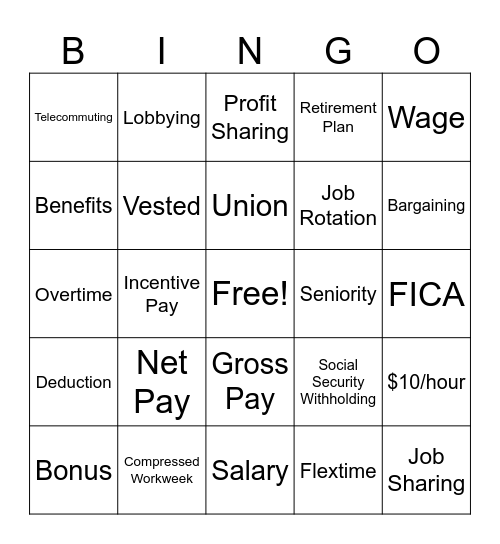 Paycheck Basics Bingo Card