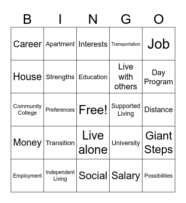 Transition Bingo Card