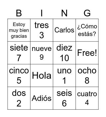 Spanish Greetings Bingo Card