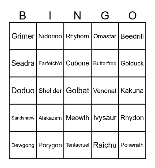 Pokemon Gen 1 (No alt. forms) Bingo Card