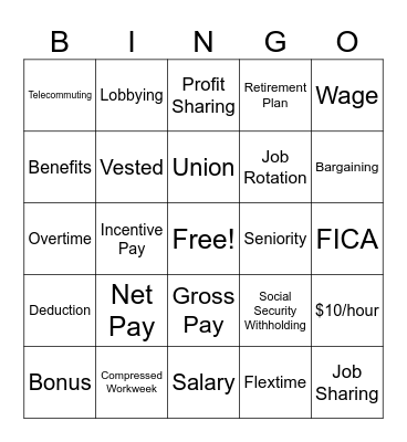 Paycheck Basics Bingo Card
