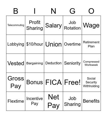 Paycheck Basics Bingo Card