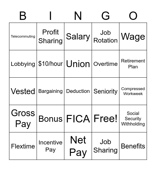 Paycheck Basics Bingo Card