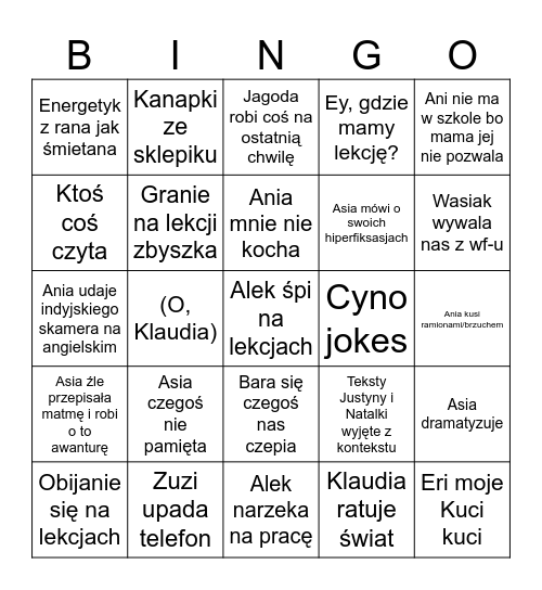 Szkoła Bingo Card