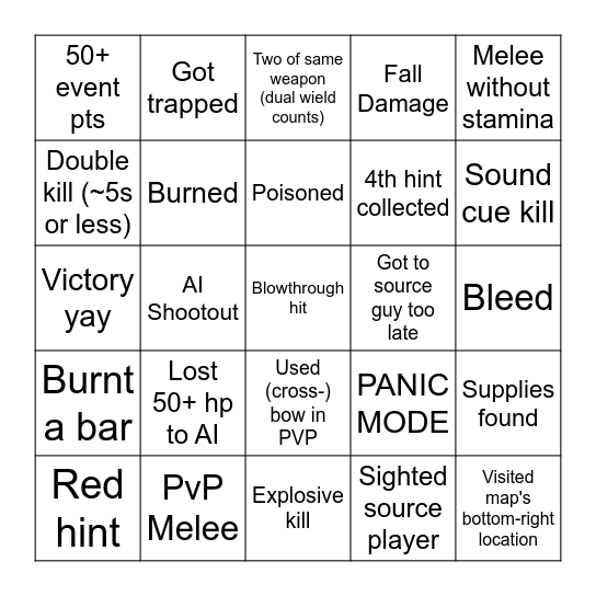 SSSB Bingo Card