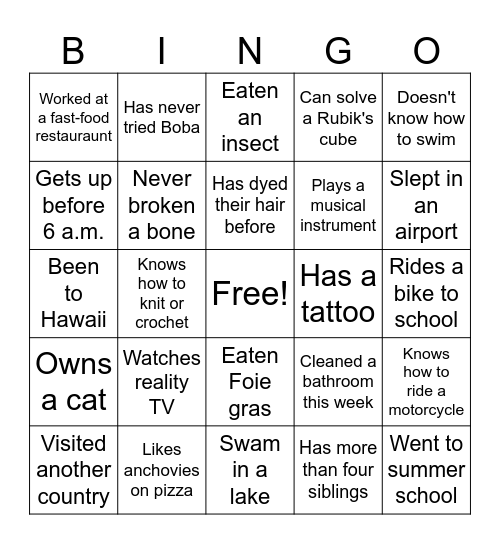 2024 ISE Undergrad Icebreaker Bingo Card