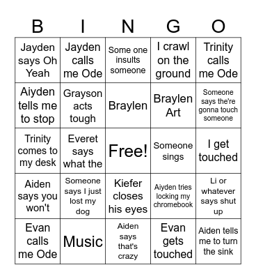 Bio Bingo Card