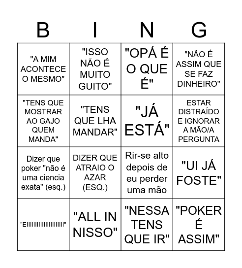 sessão de poker ganda fixe Bingo Card