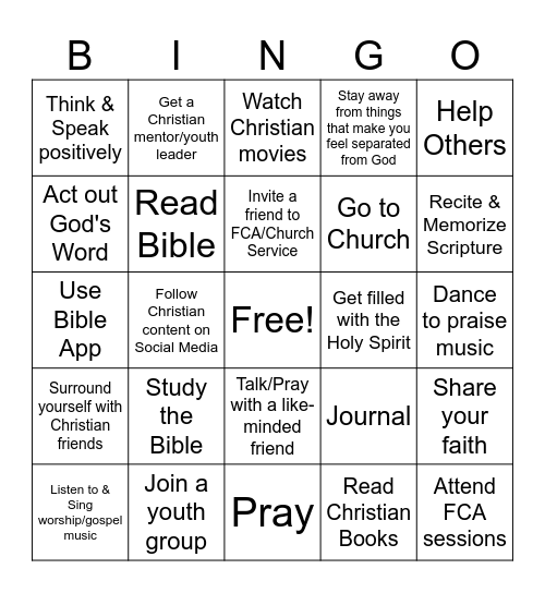 WAYS TO GROW YOUR FAITH Bingo Card