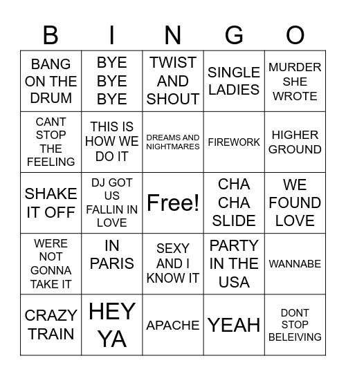 2 STADIUM MUSIC BINGO ELITE  PROMOTIONS Bingo Card