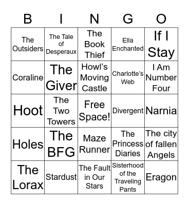 Books into Movies Bingo Card