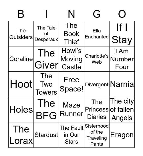 Books into Movies Bingo Card
