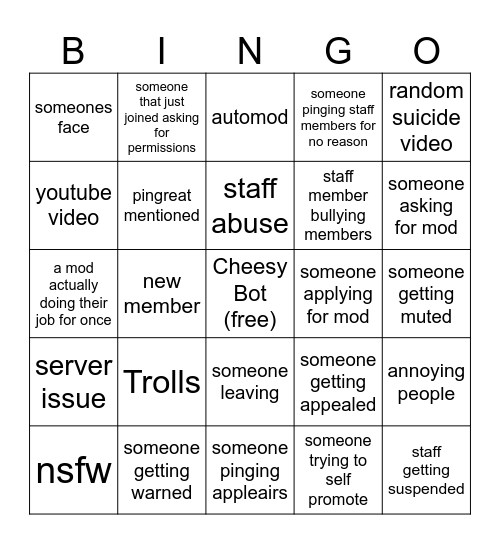 Gaming Club Bingo Card