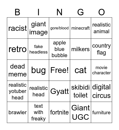 Roblox marketpolace Bingo Card