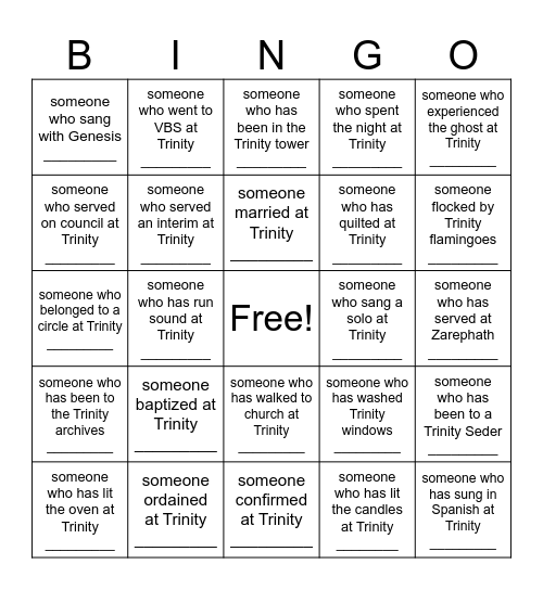 Trinity Bingo Card