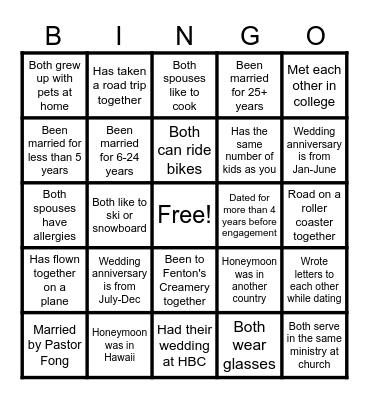 Couples Conferenced "Love Lifted Me" Bingo Card